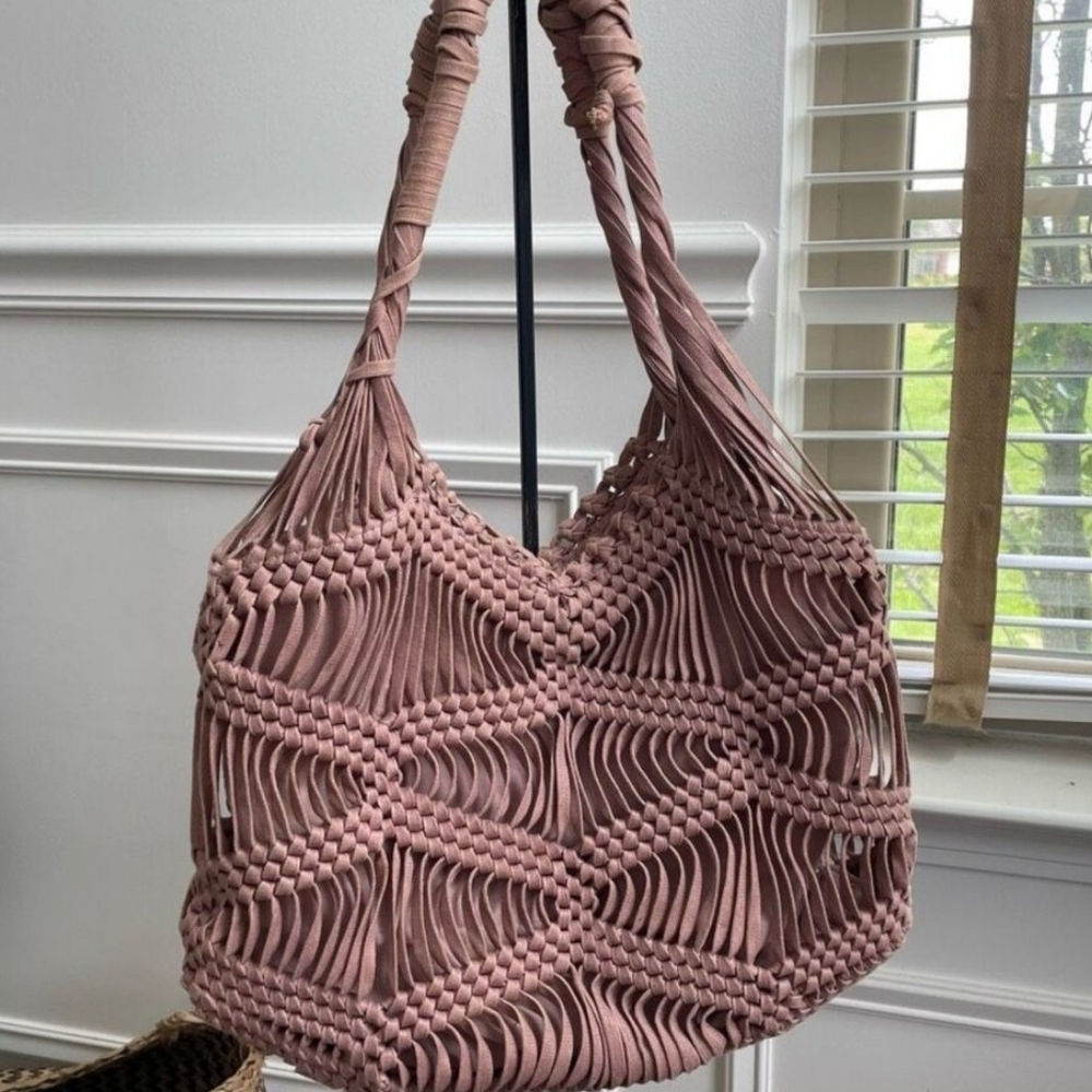 London Kaye Dusty Pink Woven Satchel Purse Bag